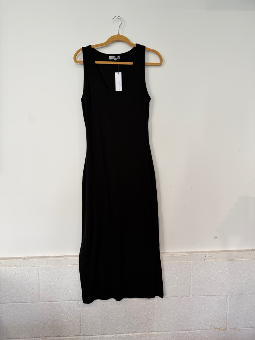 Michael Stars Ribbed Black Sleeveless Midi Tank Dress